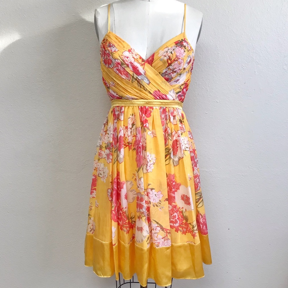 Arden B Yellow Floral Silk Dress